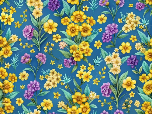 Azure petals cascade over a cerulean backdrop, creating a mesmerizing floral tapestry.