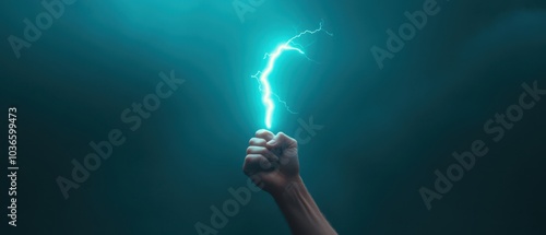 Dynamic energy display, a hand gripping a vivid lightning bolt, symbolizing power and intensity in a striking visual representation