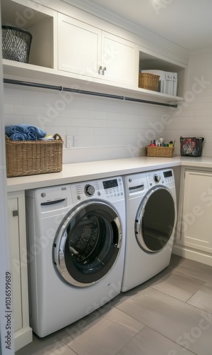 Wallpaper Mural White laundry room with washer and dryer. Torontodigital.ca