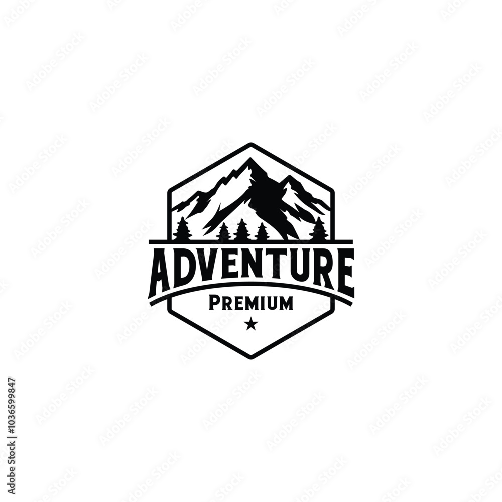 Obraz premium Vintage Badge of Mountain Adventure Outdoor Travel, Forest Hill Camp logo design