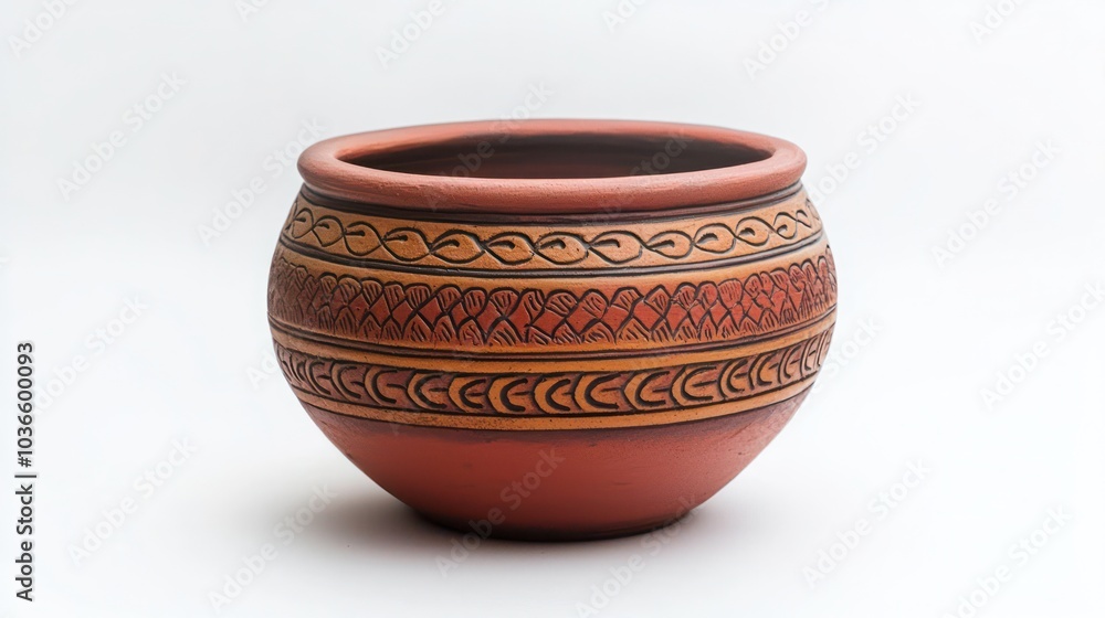 A detailed example of craftsmanship in a small Mexican pot, highlighted on white. A detailed example of craftsmanship in a small Mexican pot, highlighted on white.