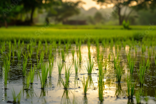 Sunrise Over Rice Paddy Field