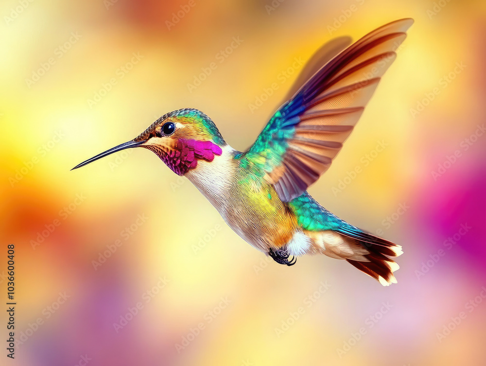 Hummingbird Hovering Mid-Air, Wings a Blur in a Display of Speed Hummingbird Hovering Mid-Air, Wings a Blur in a Display of Speed