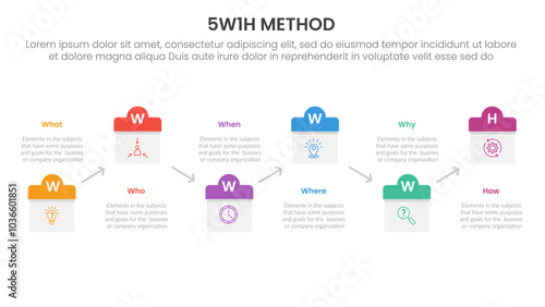 5W1H analysis infographic with calendar date style up and down with 6 step points for slide presentation