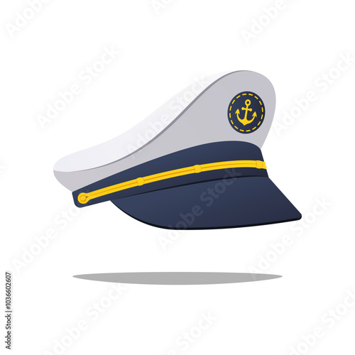 White captain cap vector isolated on white background.