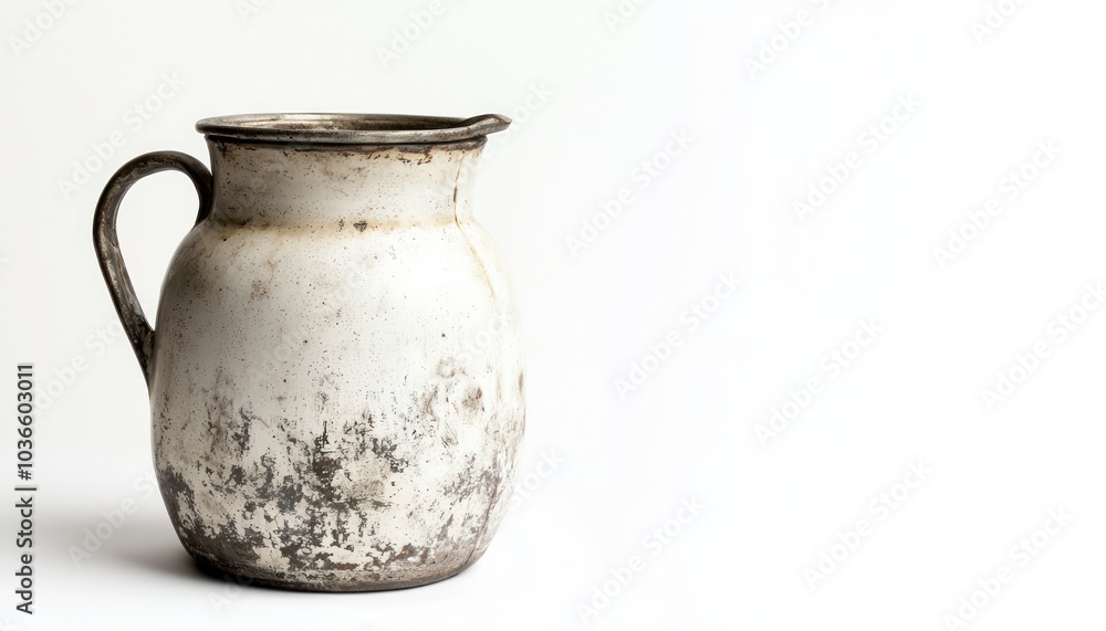 An isolated image of a rustic traditional dairy container on white, focusing on its charm. An isolated image of a rustic traditional dairy container on white, focusing on its charm.
