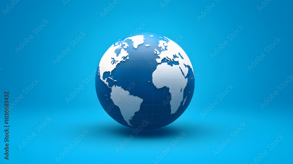 3D Render of Earth Globe on Solid Blue Background, Minimalist World Map Illustration 3D Render of Earth Globe on Solid Blue Background, Minimalist World Map Illustration