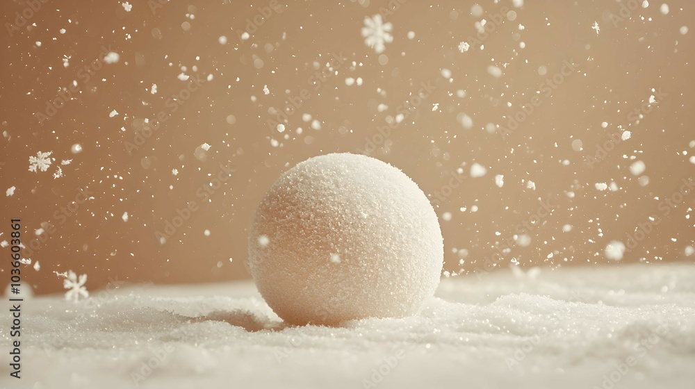 Playful Snowball Rolling on a Soft Beige Surface Playful Snowball Rolling on a Soft Beige Surface