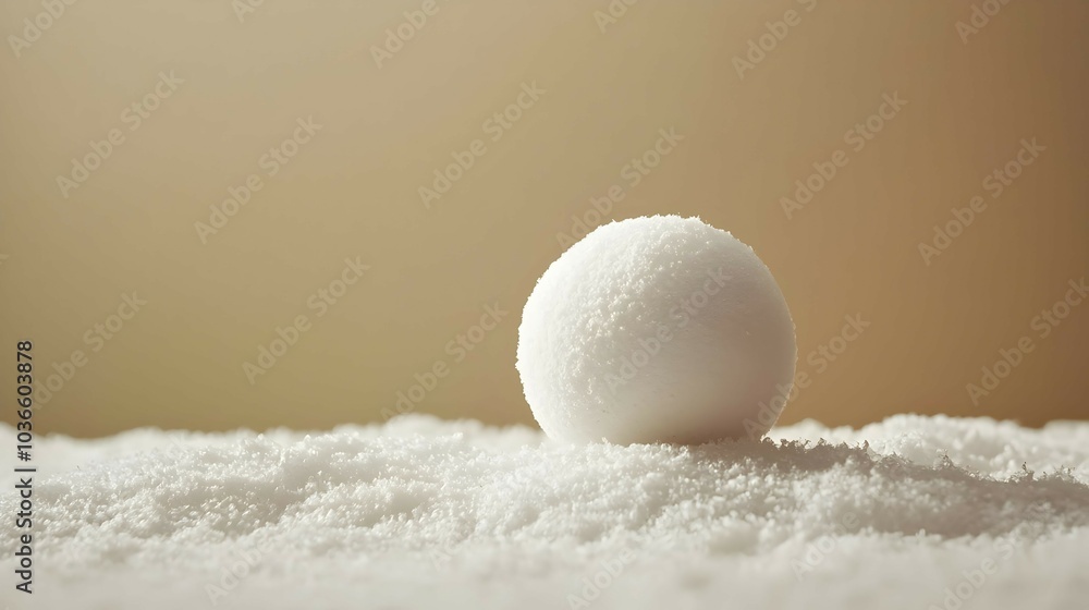 Playful Snowball Rolling Across Soft Beige Background Playful Snowball Rolling Across Soft Beige Background