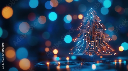 Obraz na płótnie Festive digital Christmas tree with brilliant circuits w salonie