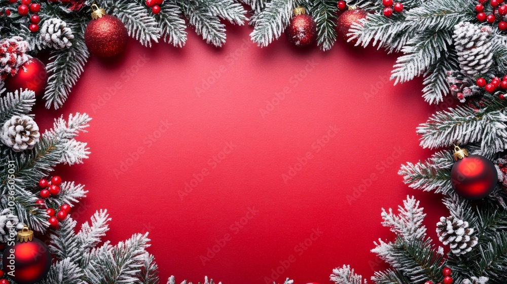 A red background with a white frame and a red and white Christmas tree A red background with a white frame and a red and white Christmas tree