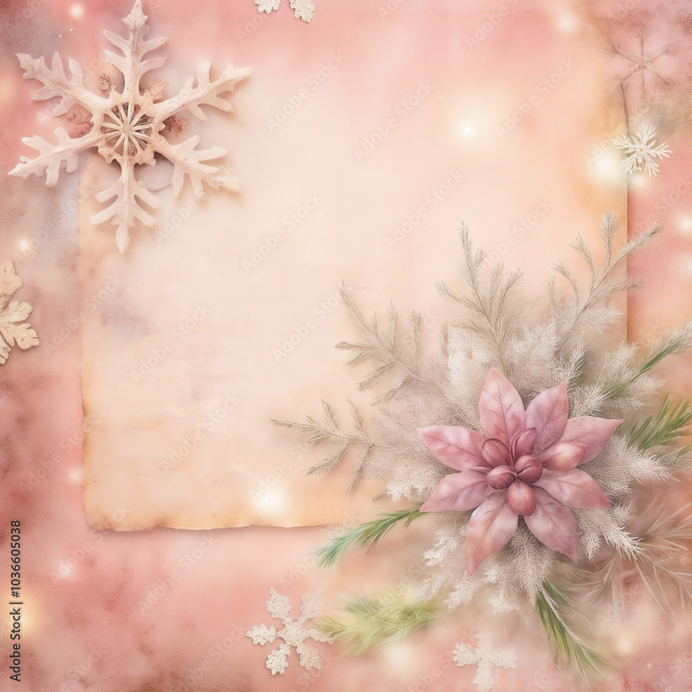Festive Pink Frame with Snowflakes and Pine Accents Festive Pink Frame with Snowflakes and Pine Accents