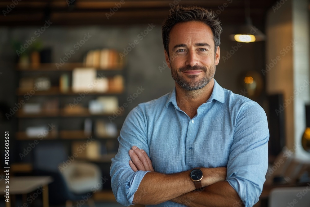 Confident businessman standing in office, Generative AI Confident businessman standing in office, Generative AI