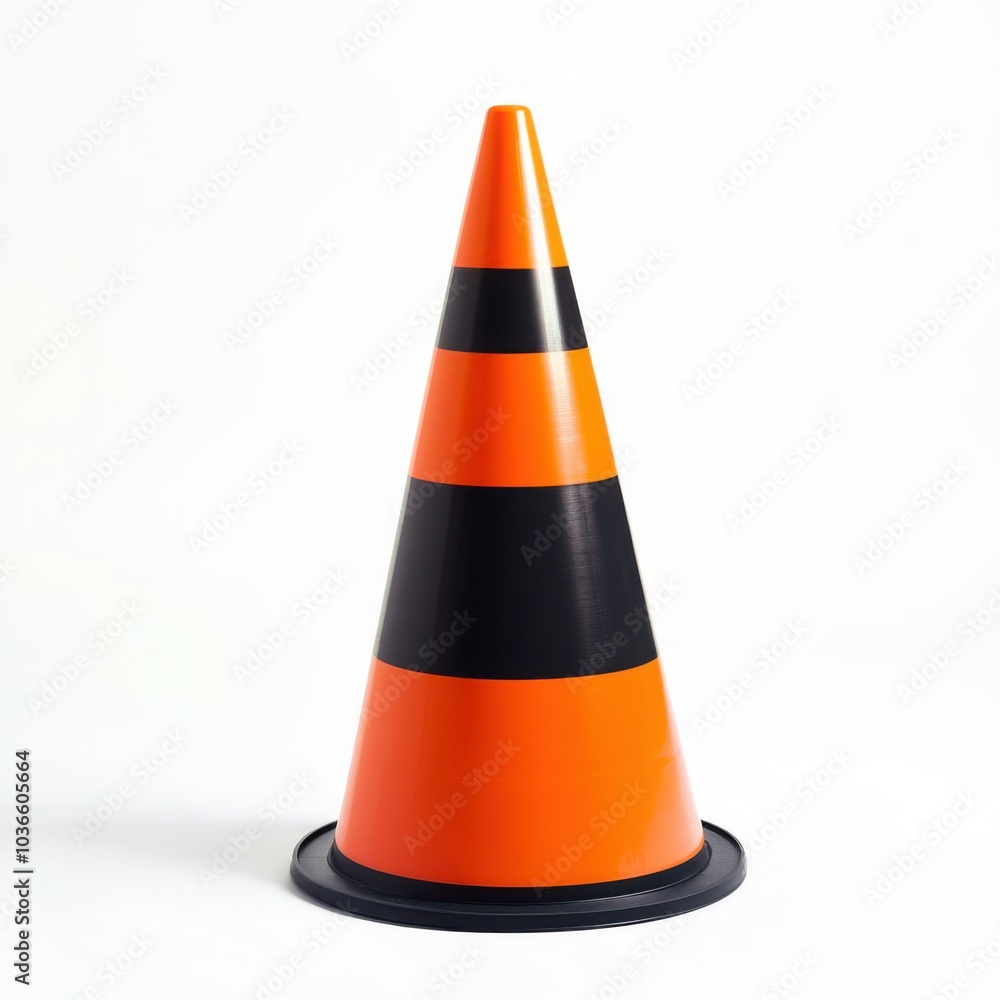 Bright orange and black traffic cone isolated on white background for safety and caution Bright orange and black traffic cone isolated on white background for safety and caution