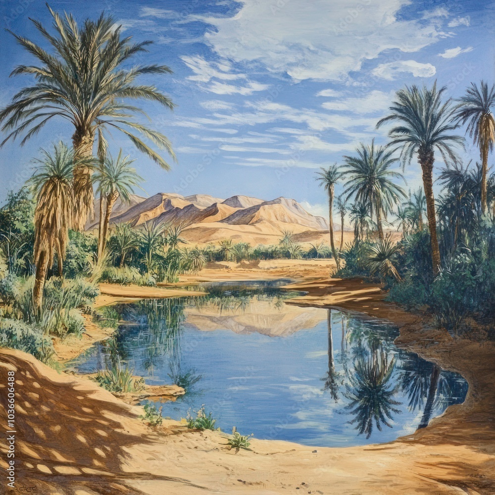 Obraz premium Landscape with desert oasis