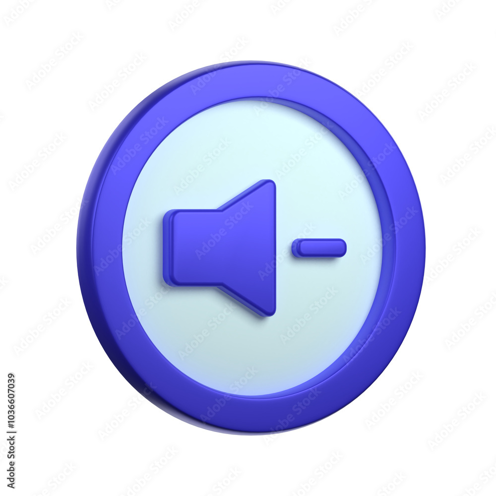 volume down button in 3d illustration or Icon for music player volume down button in 3d illustration or Icon for music player