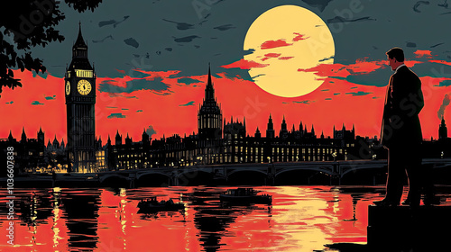 Vibrant illustration of London with Big Ben and Westminster photo