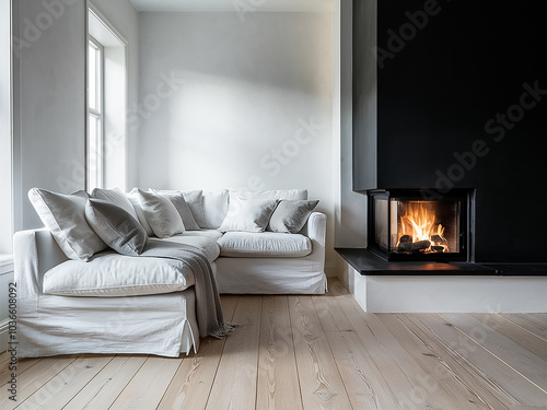 3D rendering of large living room with study on loft