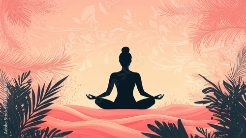 Wallpaper Mural Serene Meditation - Flat Illustration of Calm Person Meditating in Pastel Colored Peaceful Environment with Tranquil Waves Torontodigital.ca