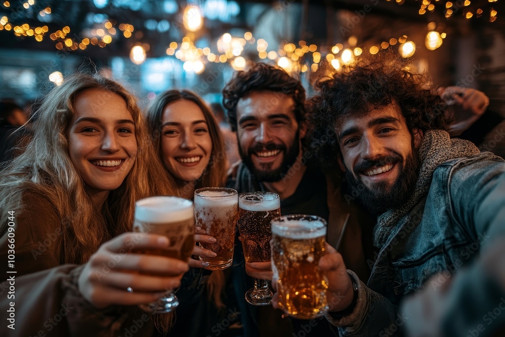 Group of friends enjoying a party at pub, Generative AI Group of friends enjoying a party at pub, Generative AI