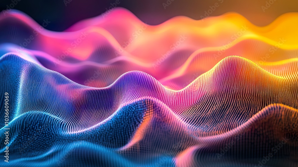 Fototapeta premium A holographic backdrop of abstract, colorful waves flowing in an immersive, endless loop