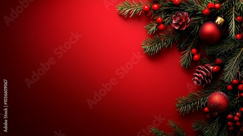 Wallpaper Mural A red background with a red and green Christmas tree Torontodigital.ca