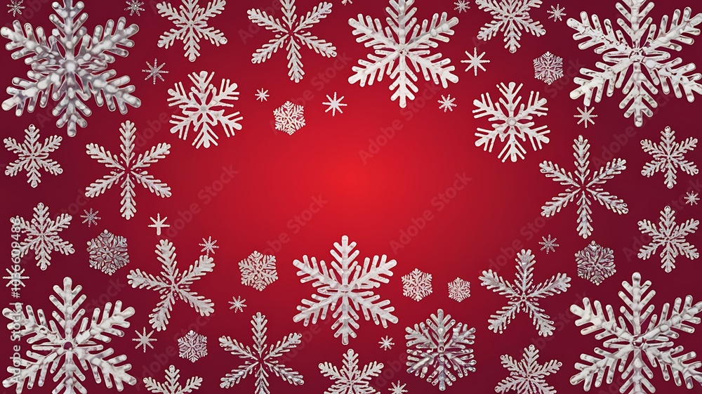White Snowflakes on Red Background White Snowflakes on Red Background