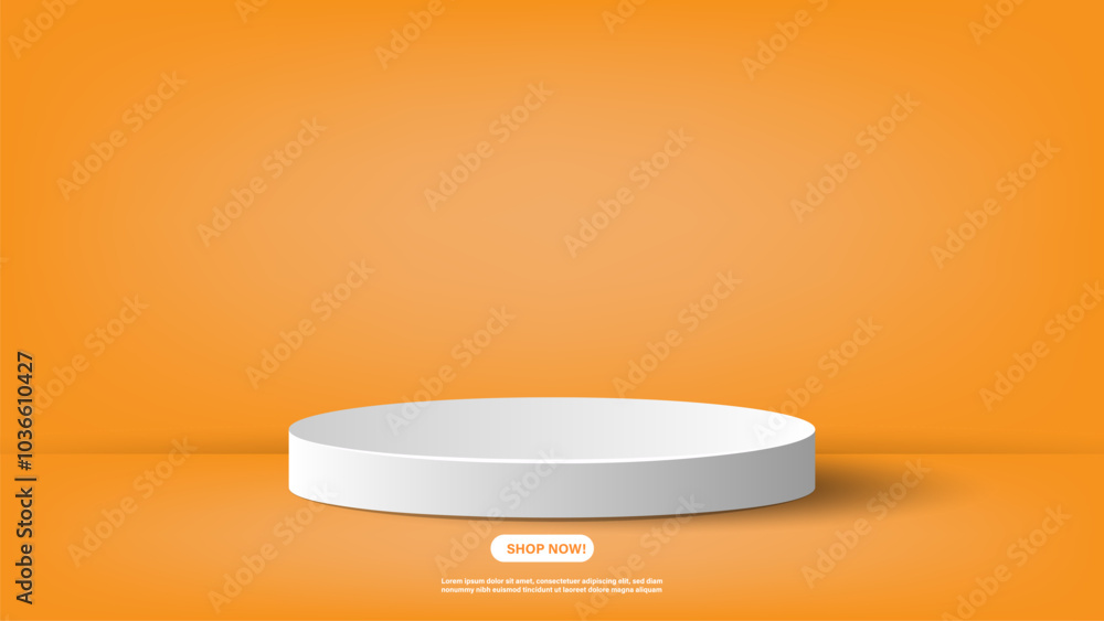 Empty orange studio room background. Orange background with white podium. Space for selling products on the website. Empty orange studio room background. Orange background with white podium. Space for selling products on the website.