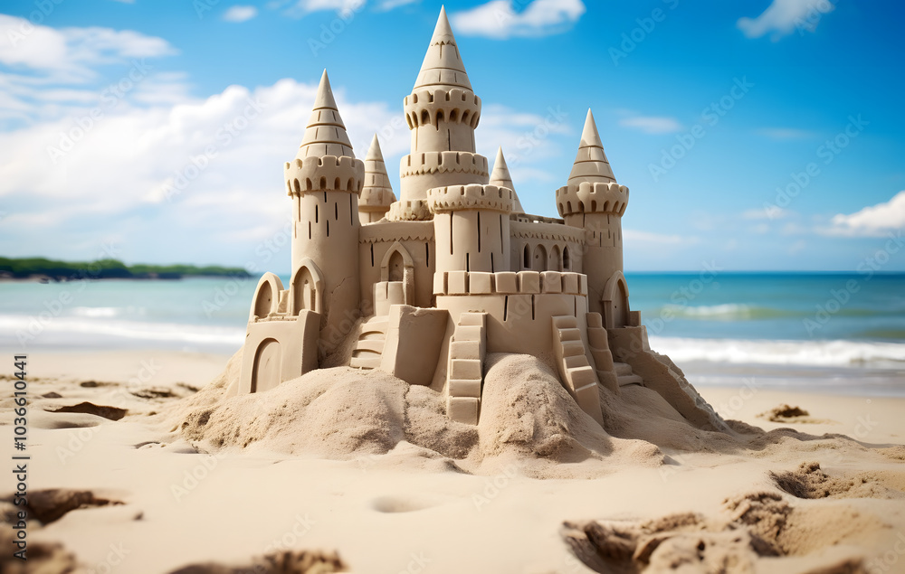 Sand castles made from sand on the beach Sand castles made from sand on the beach