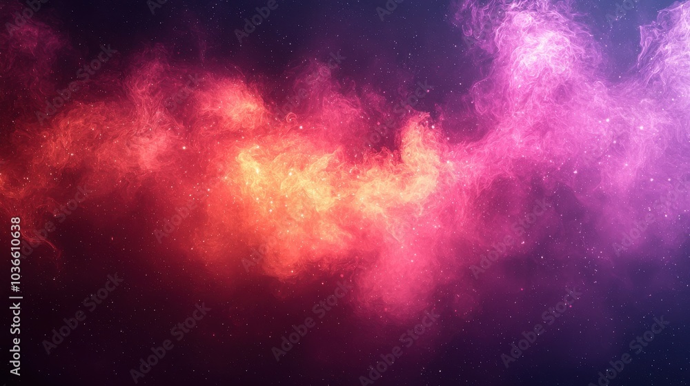 Naklejka premium A stunning cosmic nebula displaying vibrant colors of purple and pink against a dark starry background in the vastness of space