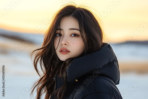 Japanese woman in winter, fashion in winter concept.