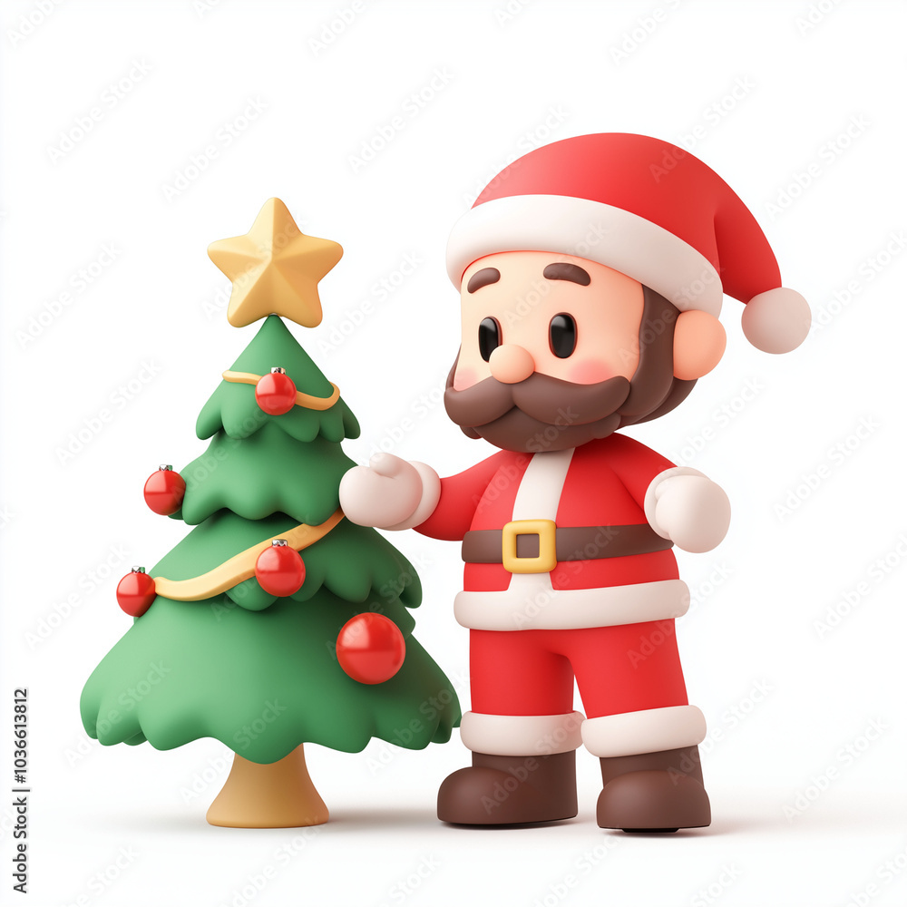 Santa Claus with a christmas tree Cute Cartoon Illustration Santa Claus with a christmas tree Cute Cartoon Illustration