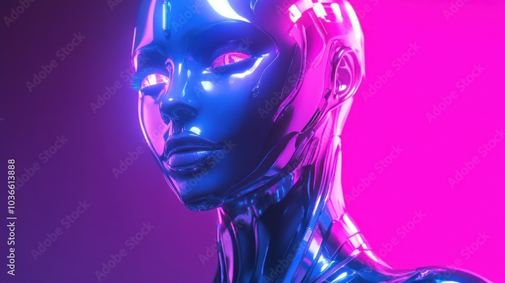 Neon-lit cybernetic humanoid with vibrant glow Neon-lit cybernetic humanoid with vibrant glow