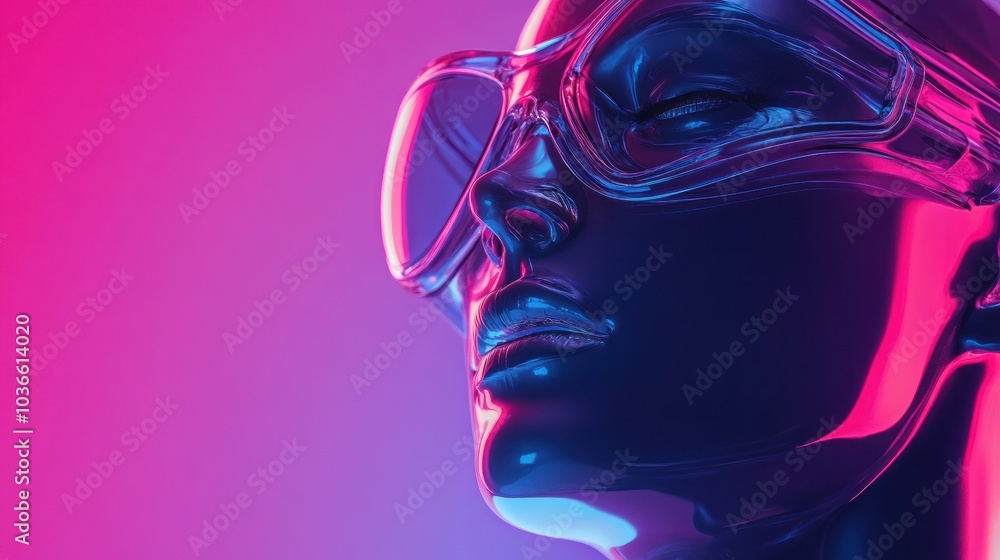 Abstract shiny face with futuristic transparent goggles Abstract shiny face with futuristic transparent goggles