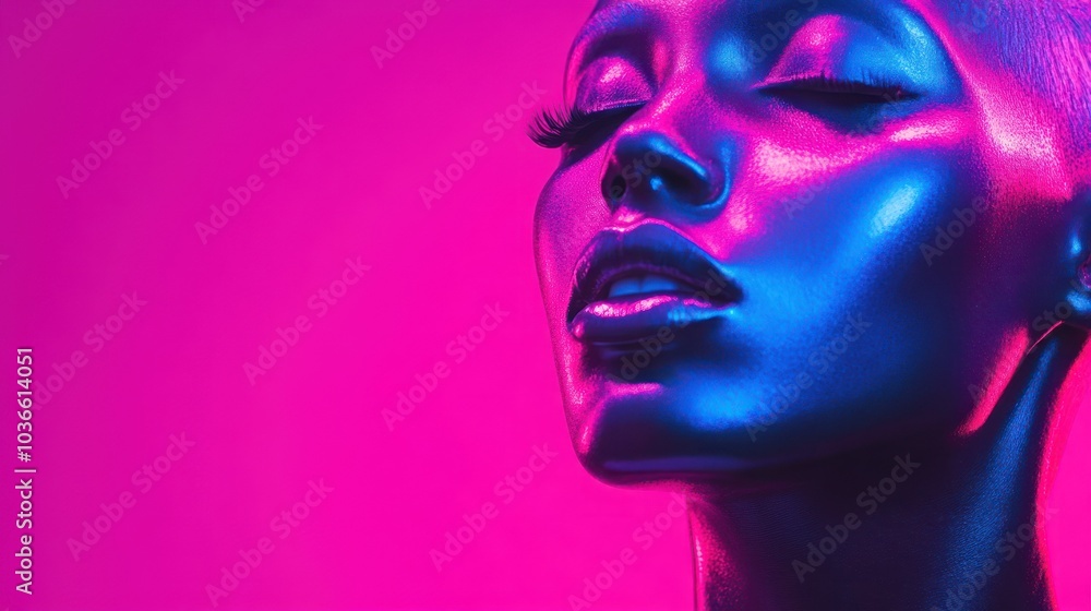 Abstract face in neon hues reflecting modern allure Abstract face in neon hues reflecting modern allure