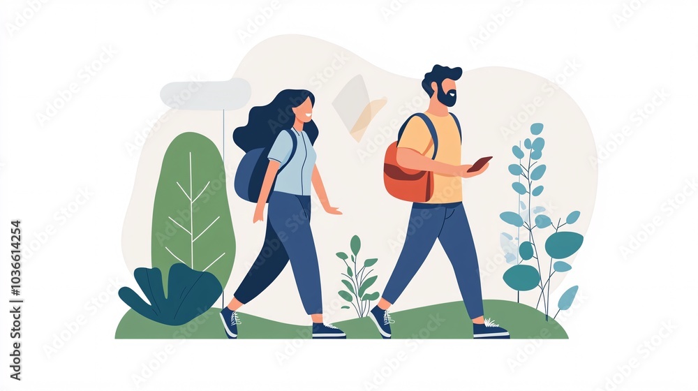 Naklejka premium Mindful Couple Walking in Nature Together