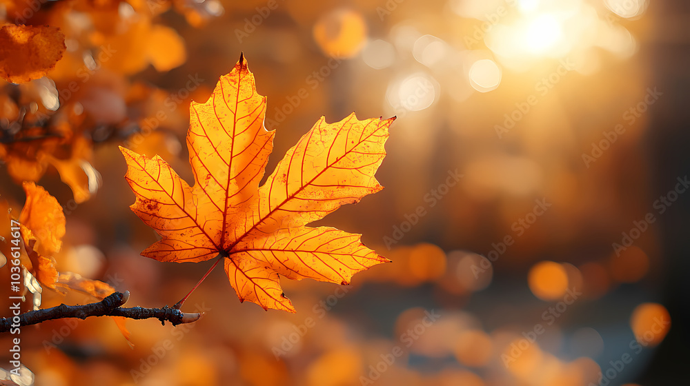Yellow autumn leaf close-up. With a blurred bokeh background, a bright orange tree changes. Yellow autumn leaf close-up. With a blurred bokeh background, a bright orange tree changes.