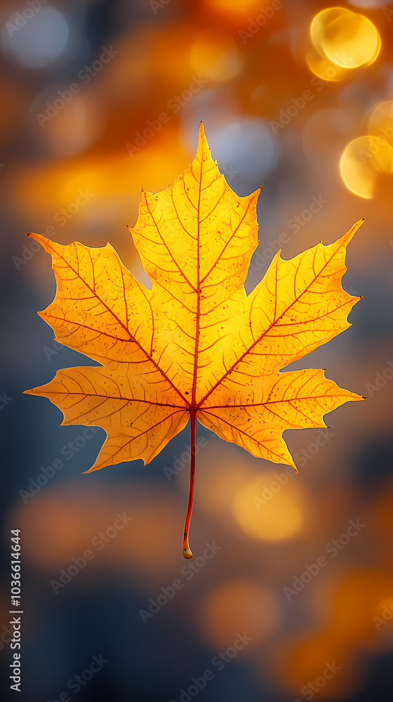 Yellow autumn leaf close-up. With a blurred bokeh background, a bright orange tree changes. Yellow autumn leaf close-up. With a blurred bokeh background, a bright orange tree changes.