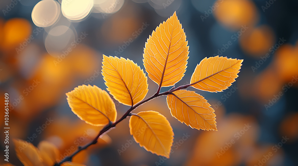 Yellow autumn leaf close-up. With a blurred bokeh background, a bright orange tree changes. Yellow autumn leaf close-up. With a blurred bokeh background, a bright orange tree changes.