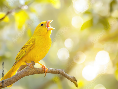 Canary Singing Sweetly from a Perch, a Serenade in Soft Focus