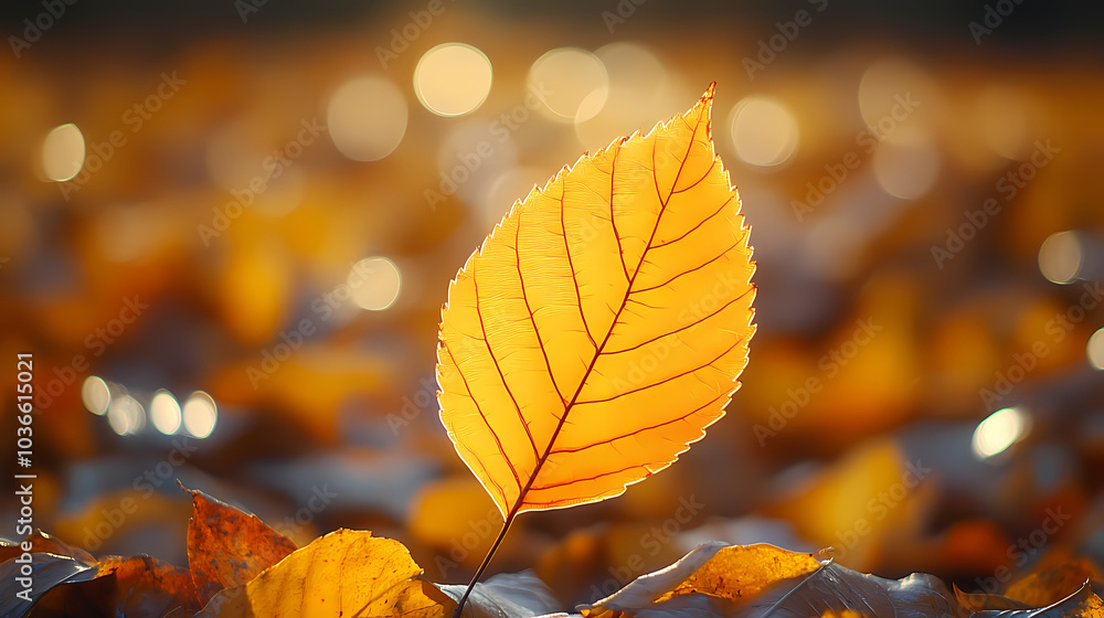 Yellow autumn leaf close-up. With a blurred bokeh background, a bright orange tree changes. Yellow autumn leaf close-up. With a blurred bokeh background, a bright orange tree changes.