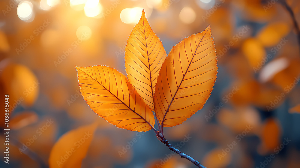 Yellow autumn leaf close-up. With a blurred bokeh background, a bright orange tree changes. Yellow autumn leaf close-up. With a blurred bokeh background, a bright orange tree changes.