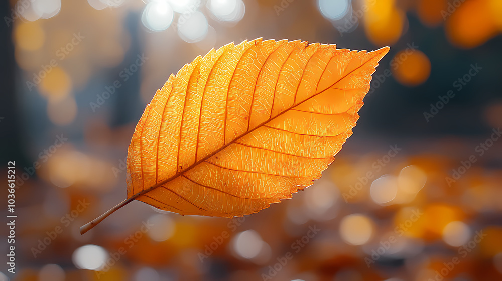 Yellow autumn leaf close-up. With a blurred bokeh background, a bright orange tree changes. Yellow autumn leaf close-up. With a blurred bokeh background, a bright orange tree changes.