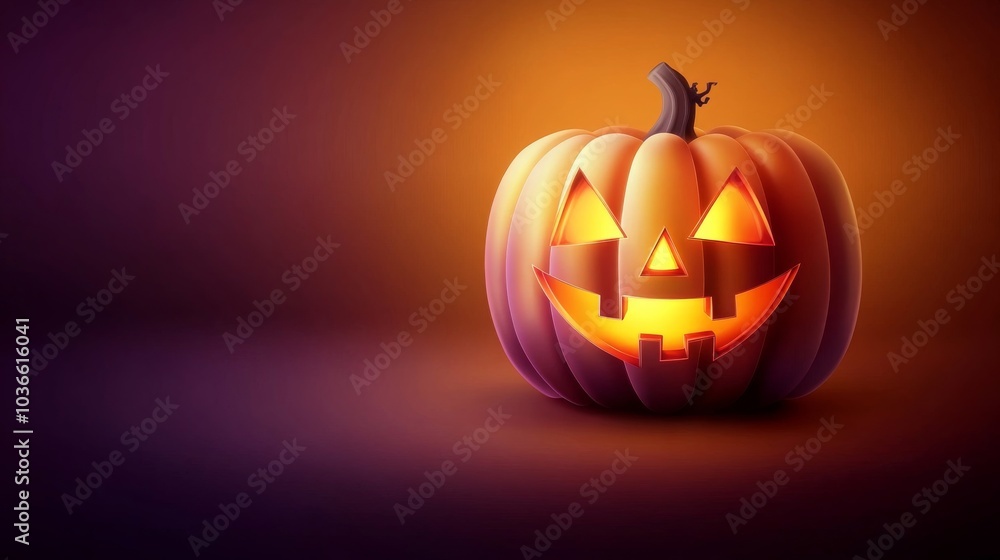 A pumpkin with a scary face is lit up and placed on a dark background A pumpkin with a scary face is lit up and placed on a dark background