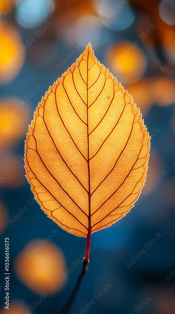 Yellow autumn leaf close-up. With a blurred bokeh background, a bright orange tree changes. Yellow autumn leaf close-up. With a blurred bokeh background, a bright orange tree changes.