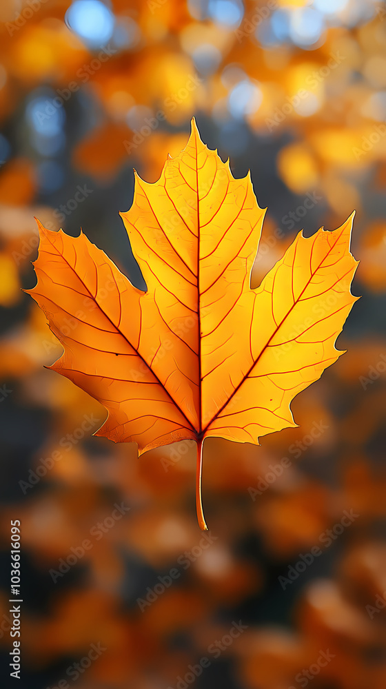Yellow autumn leaf close-up. With a blurred bokeh background, a bright orange tree changes. Yellow autumn leaf close-up. With a blurred bokeh background, a bright orange tree changes.