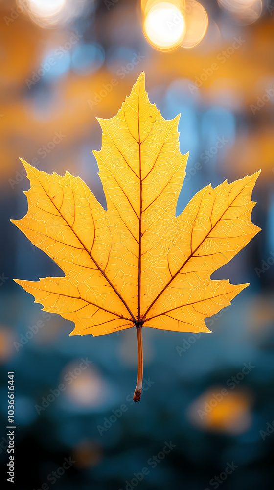 Yellow autumn leaf close-up. With a blurred bokeh background, a bright orange tree changes. Yellow autumn leaf close-up. With a blurred bokeh background, a bright orange tree changes.