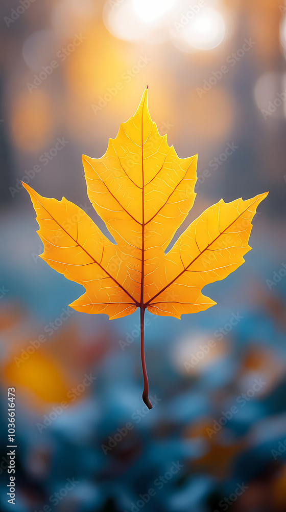 Yellow autumn leaf close-up. With a blurred bokeh background, a bright orange tree changes. Yellow autumn leaf close-up. With a blurred bokeh background, a bright orange tree changes.