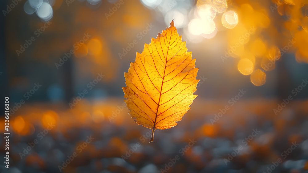 Yellow autumn leaf close-up. With a blurred bokeh background, a bright orange tree changes. Yellow autumn leaf close-up. With a blurred bokeh background, a bright orange tree changes.