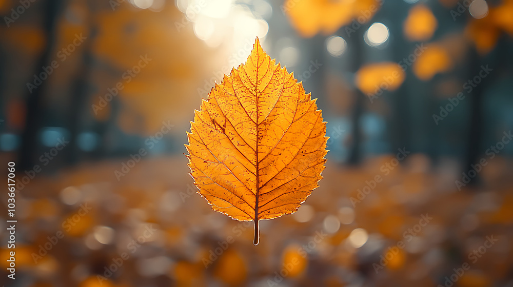 Yellow autumn leaf close-up. With a blurred bokeh background, a bright orange tree changes. Yellow autumn leaf close-up. With a blurred bokeh background, a bright orange tree changes.